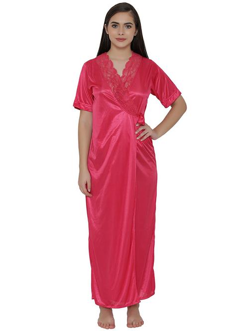 over lap neck solid sleepwear robe - 19648759 - Very Small Image - 1