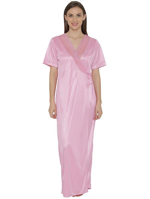over lap neck solid sleepwear robe - 19648761 - Very Small Image - 1