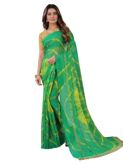 women's bandhani green colored saree with blouse - 19648775 - Very Small Image - 1