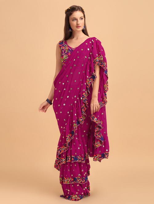 sequin work embroidered saree with blouse - 19650439 - Very Small Image - 1