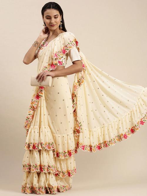 sequin work embroidered saree with blouse - 19650463 - Very Small Image - 1
