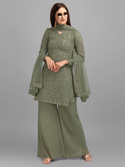 notch neck kurta palazzo set - 19650591 - Very Small Image - 1