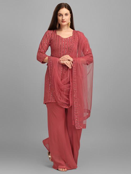 asymmetrical neck kurta palazzo set - 19650592 - Very Small Image - 1
