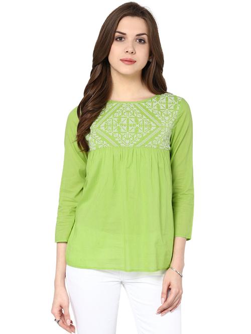 green self design three quarter sleeve top - 19650621 - Very Small Image - 1