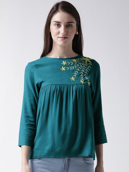 women boat neck embroidered regular top - 19650639 - Very Small Image - 1