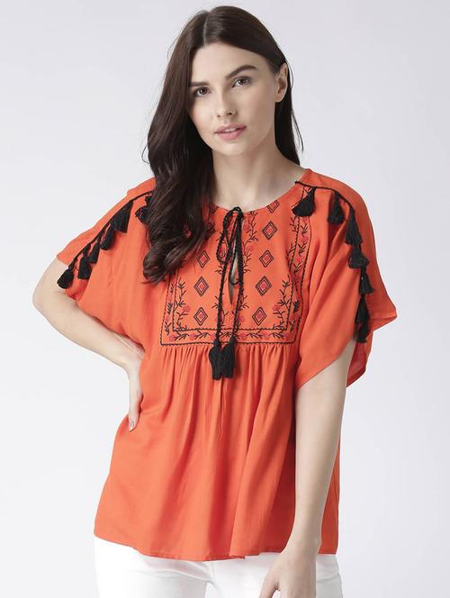 tie up neck printed regular top - 19650652 - Very Small Image - 1