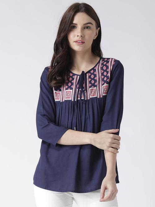 tie up neck printed regular top - 19650654 - Very Small Image - 1