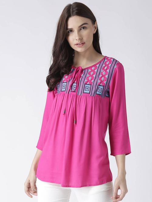 tie up neck printed regular top - 19650655 - Very Small Image - 1