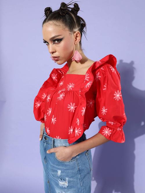puff sleeves floral print regular top - 19650666 - Very Small Image - 1