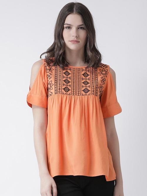 orange self design cold shoulder top - 19650691 - Very Small Image - 1