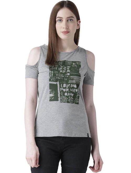 cold shoulder round neck printed regular top - 19650710 - Very Small Image - 1