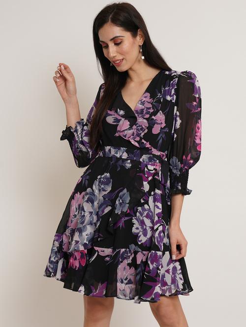 v-neck floral fit & flare dress - 19650741 - Very Small Image - 1
