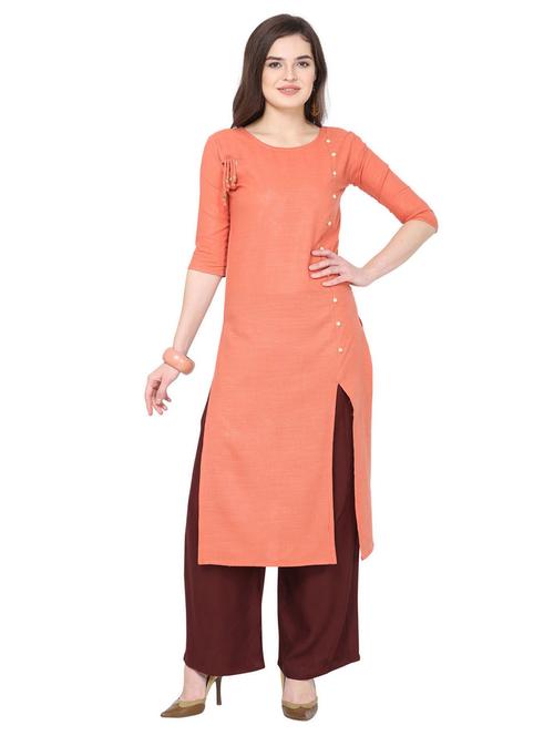 round neck solid side slit kurta - 19652301 - Very Small Image - 1