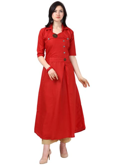 over lap neck solid a line kurta - 19652466 - Very Small Image - 1