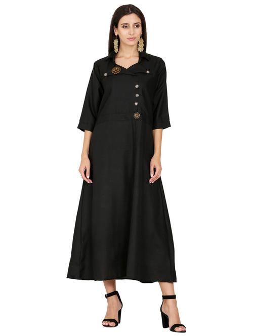 over lap neck solid a line kurta - 19652470 - Very Small Image - 1