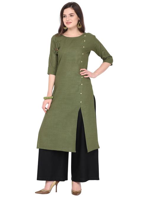 boat neck solid side slit kurta - 19652522 - Very Small Image - 1