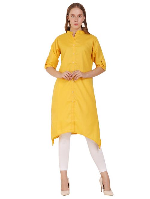 mandarin neck solid a line kurta - 19652729 - Very Small Image - 1