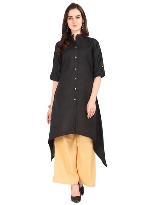 mandarin neck solid a line kurta - 19653510 - Very Small Image - 1