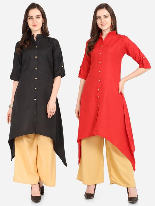 mandarin neck solid a line kurta - 19653525 - Very Small Image - 1