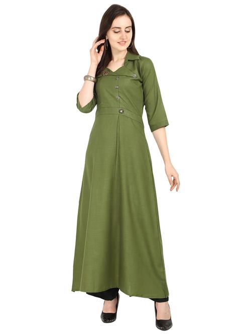 over lap neck solid a line kurta - 19653570 - Very Small Image - 1
