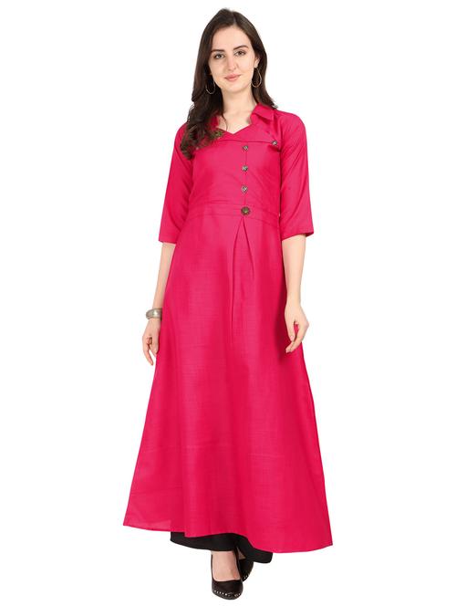 over lap neck solid a line kurta - 19653590 - Very Small Image - 1