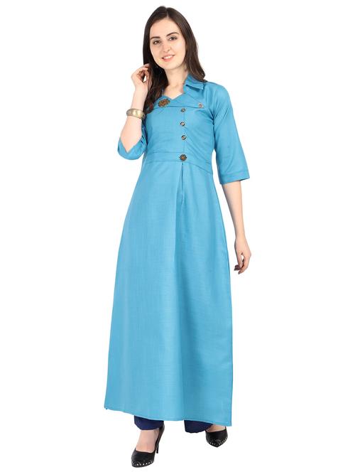 over lap neck solid a line kurta - 19653610 - Very Small Image - 1