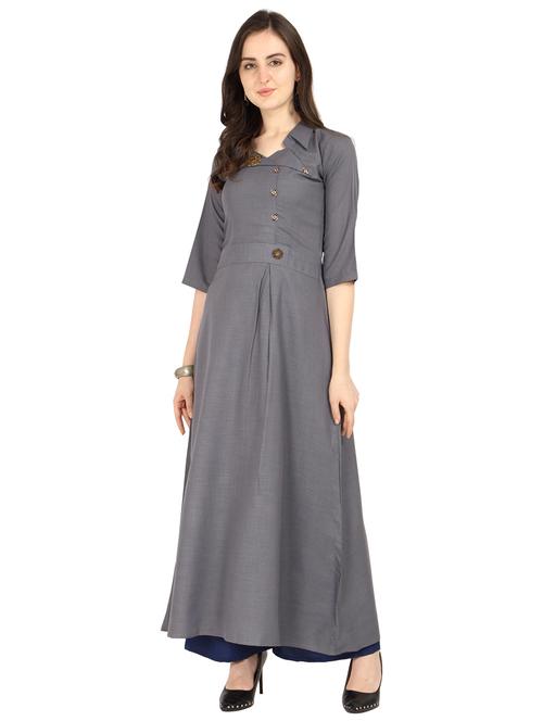 over lap neck solid a line kurta - 19653625 - Very Small Image - 1