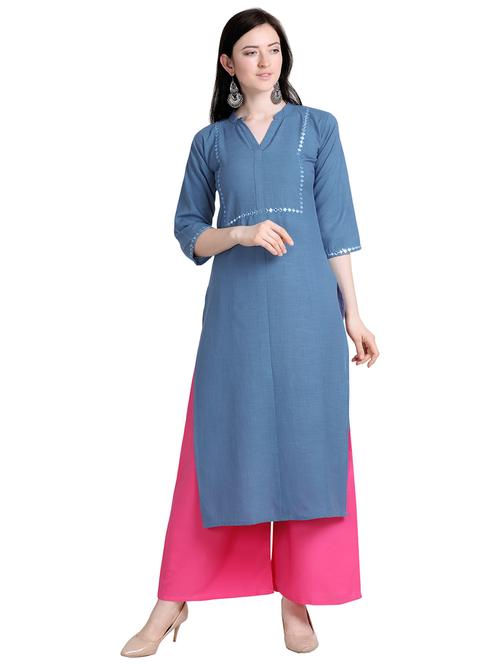 mandarin neck solid straight kurta - 19653784 - Very Small Image - 1