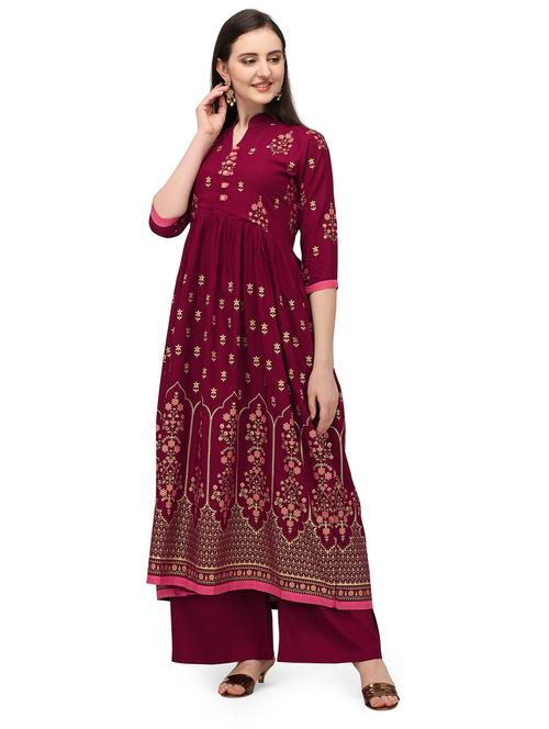 mandarin neck printed flared kurta - 19653915 - Very Small Image - 1