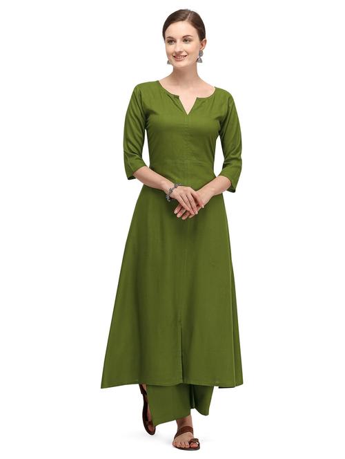 notch neck solid flared kurta - 19654096 - Very Small Image - 1