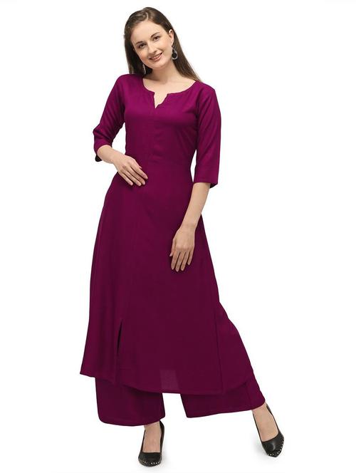 notch neck solid flared kurta - 19654100 - Very Small Image - 1