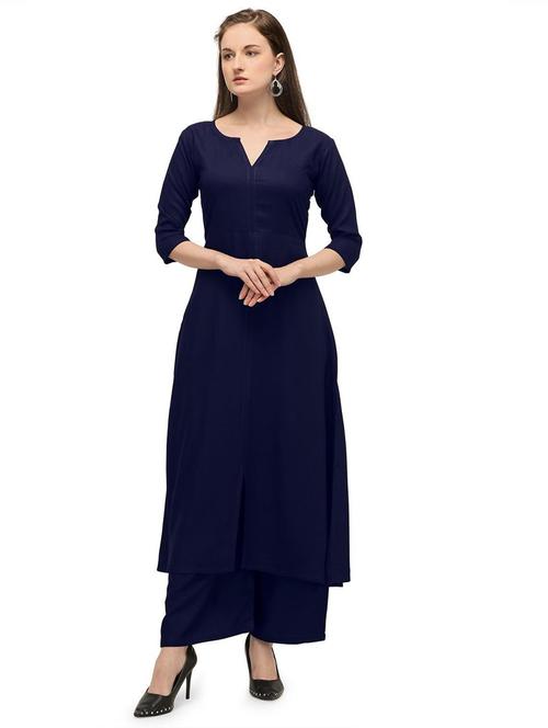 notch neck solid flared kurta - 19654101 - Very Small Image - 1