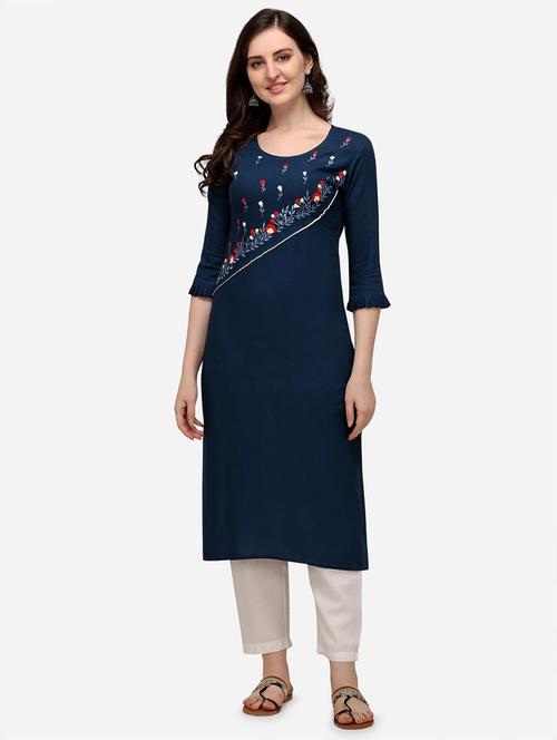 round neck solid straight kurta - 19654105 - Very Small Image - 1