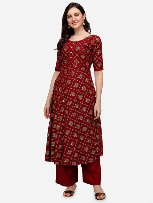 round neck printed flared kurta - 19654110 - Very Small Image - 1
