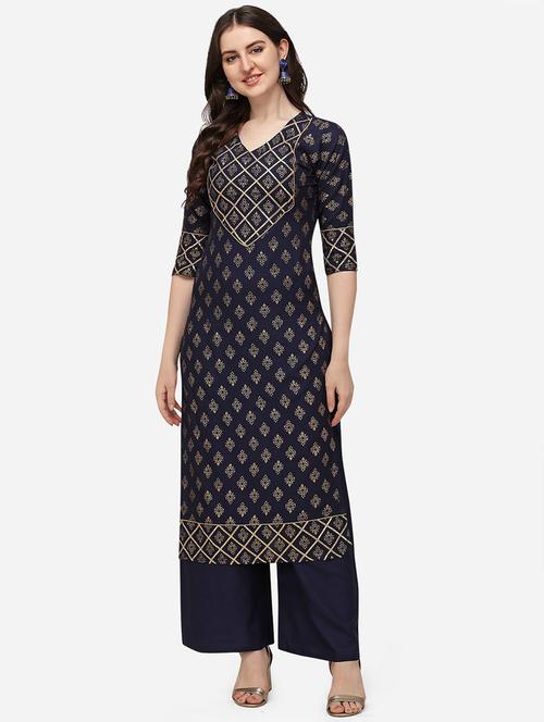 v neck gold print straight kurta - 19654133 - Very Small Image - 1