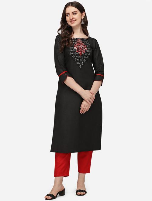 boat neck solid straight kurta - 19654135 - Very Small Image - 1
