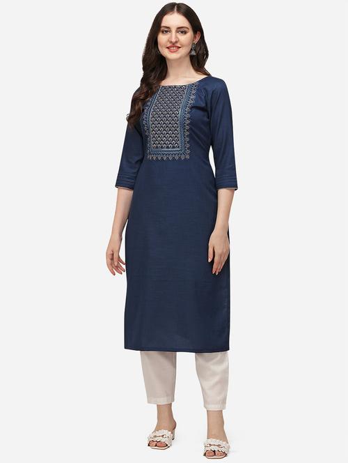 round neck solid straight kurta - 19654142 - Very Small Image - 1