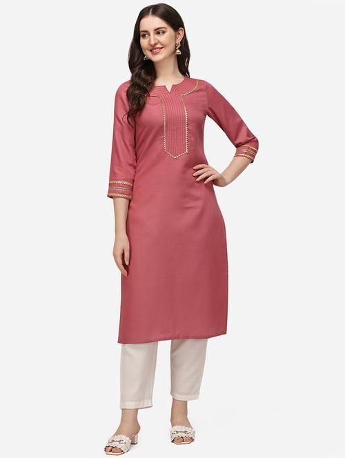 notch neck solid straight kurta - 19654148 - Very Small Image - 1