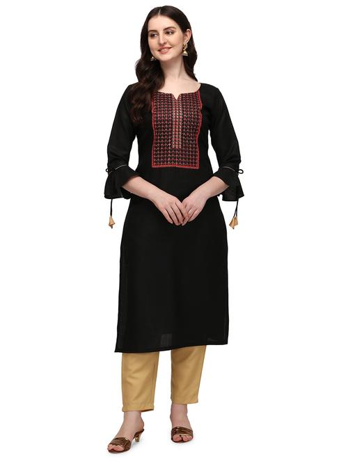 notch neck solid straight kurta - 19654154 - Very Small Image - 1