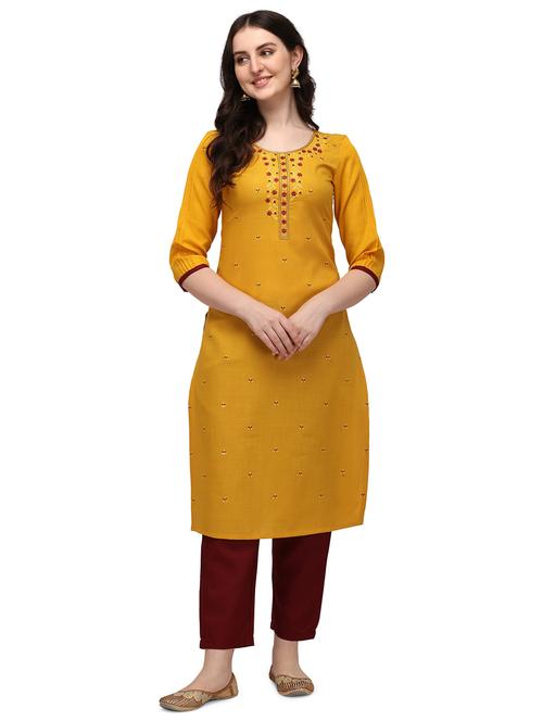 round neck solid straight kurta - 19654156 - Very Small Image - 1