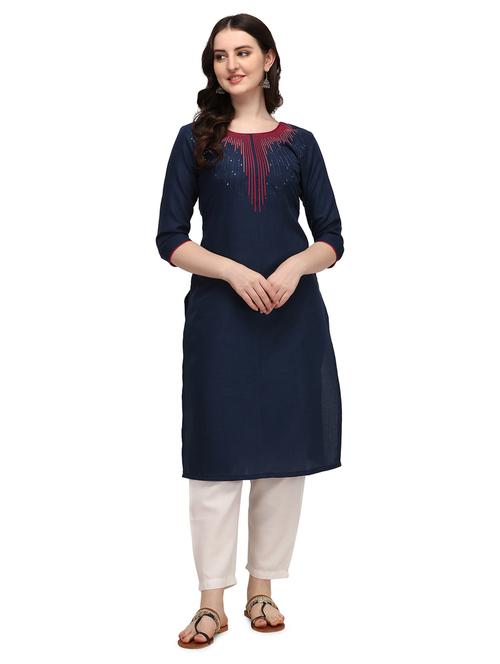 round neck solid straight kurta - 19654160 - Very Small Image - 1