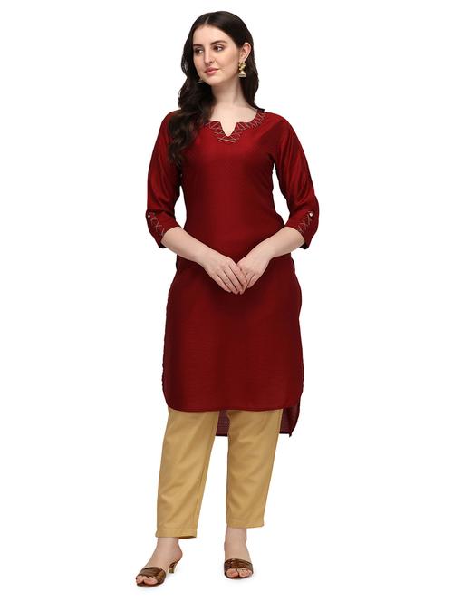 notch neck solid high low kurta - 19654168 - Very Small Image - 1