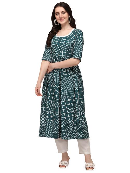 round neck printed flared kurta - 19654174 - Very Small Image - 1