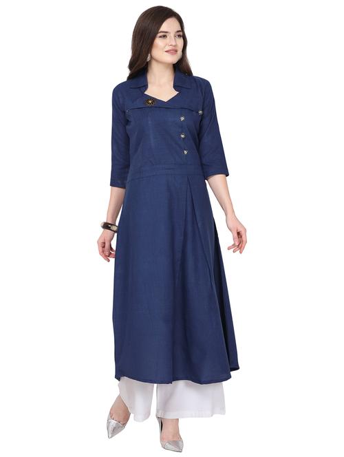 over lap neck solid flared kurta - 19654701 - Very Small Image - 1