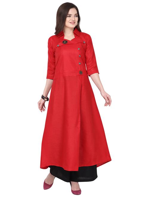 over lap neck solid flared kurta - 19654702 - Very Small Image - 1