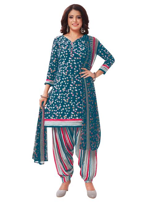 printed unstitched patiyala suit set - 19655964 - Very Small Image - 1