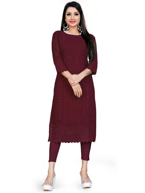 tonal embroidered straight kurta - 19656117 - Very Small Image - 1