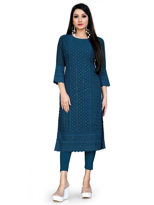 tonal embroidered straight kurta - 19656122 - Very Small Image - 1