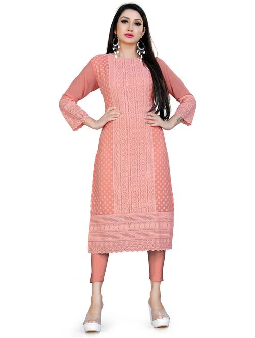 tonal embroidered straight kurta - 19656132 - Very Small Image - 1