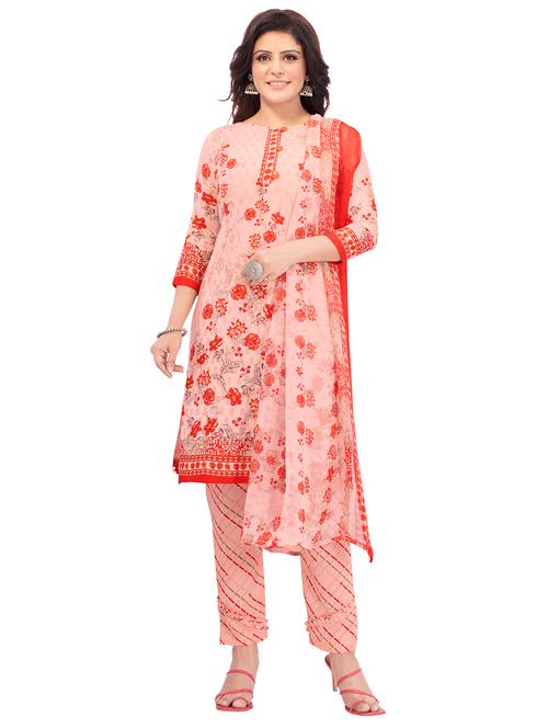 orange printed churidaar unstitched suit - 19656255 - Very Small Image - 1
